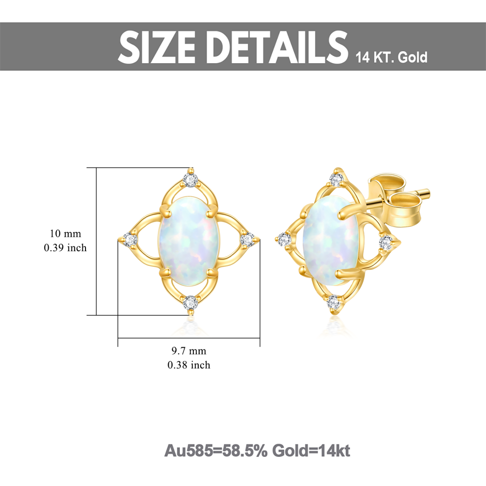 10K Gold Oval Opal Vintage Flower Stud Earrings Hypoallergenic Jewelry-5