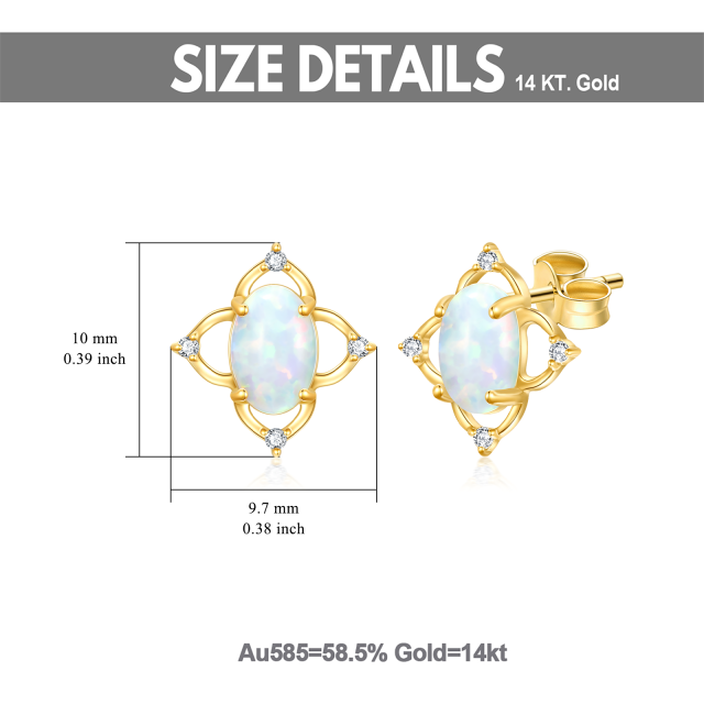 Pendientes de oro de 14 quilates en forma ovalada de ópalo Wildflowers & Oval Shaped Stud-5