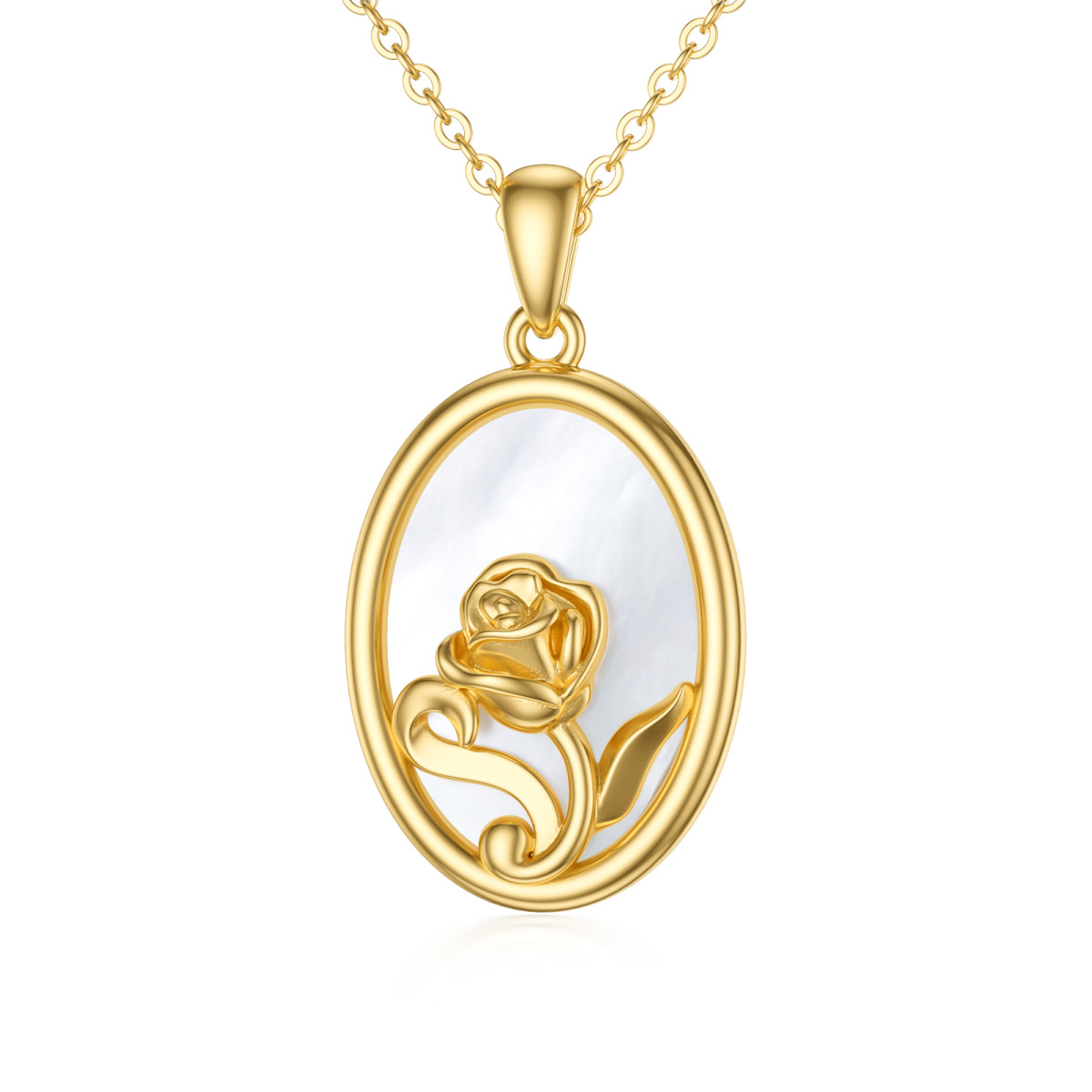 10K Gold Oval Shaped Pearl Rose Pendant Necklace-1