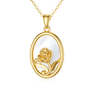 10K Gold Oval Shaped Pearl Rose Pendant Necklace-41