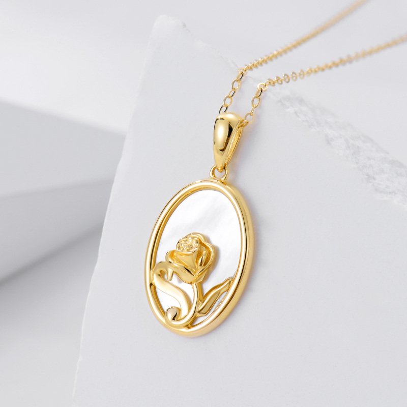 10K White Gold Oval Cut Pearl Rose Pendant Necklace-3