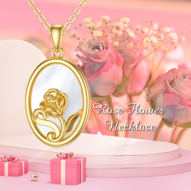 14K Gold Oval Shaped Pearl Rose Pendant Necklace-4