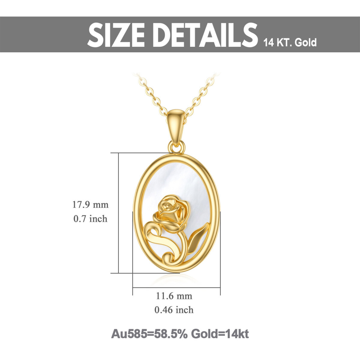 10K Gold Oval Shaped Pearl Rose Pendant Necklace-6