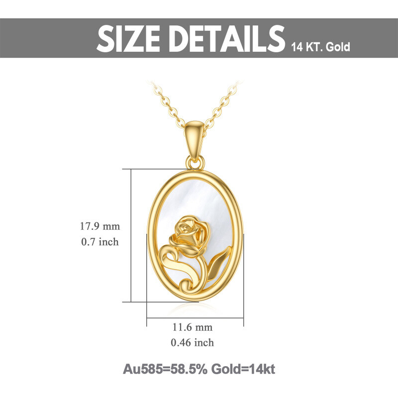 10K White Gold Oval Cut Pearl Rose Pendant Necklace-6