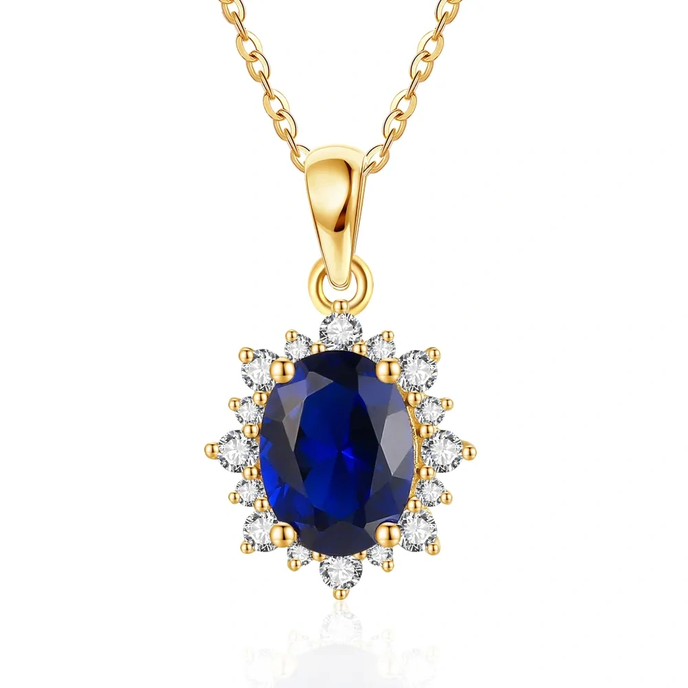 10K Gold Oval Topaz Oval Shaped Pendant Necklace-1