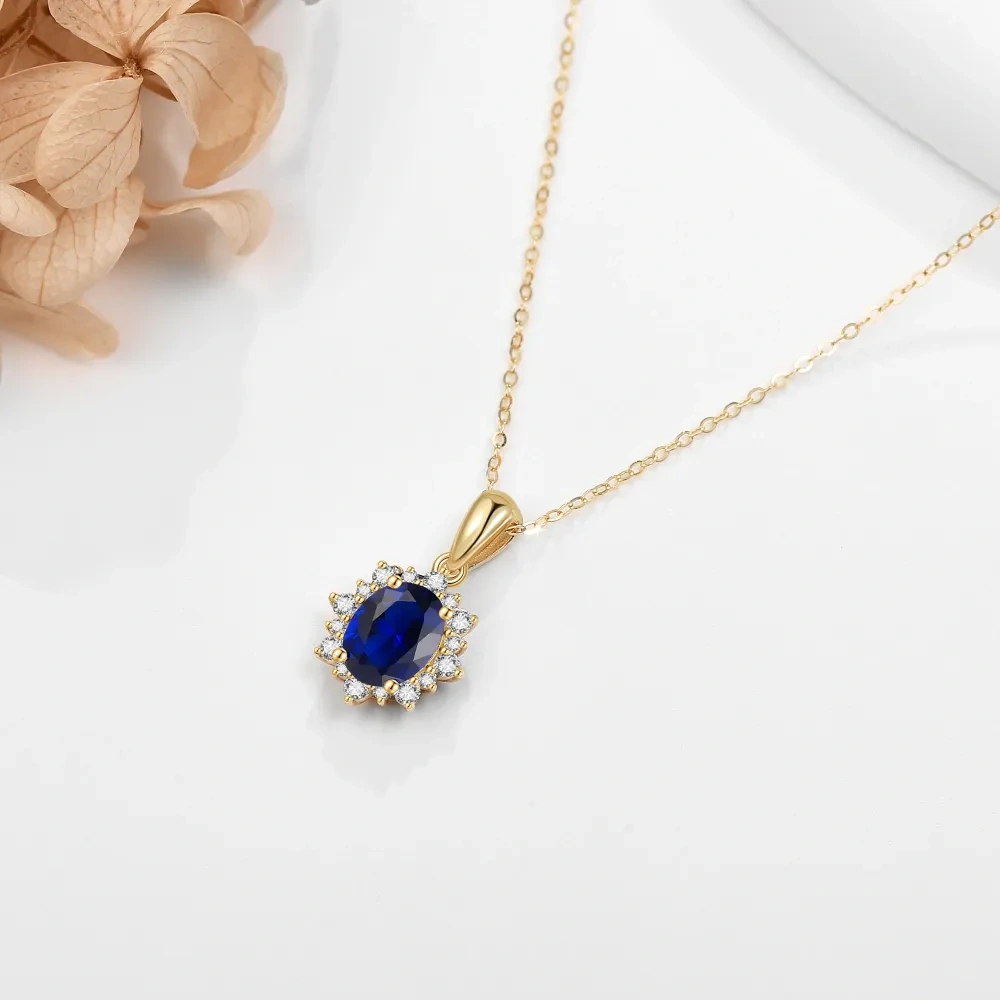 10K Gold Oval Topaz Oval Shaped Pendant Necklace-3