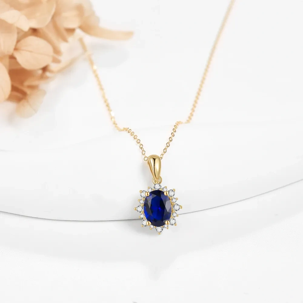 10K Gold Oval Topaz Oval Shaped Pendant Necklace-4