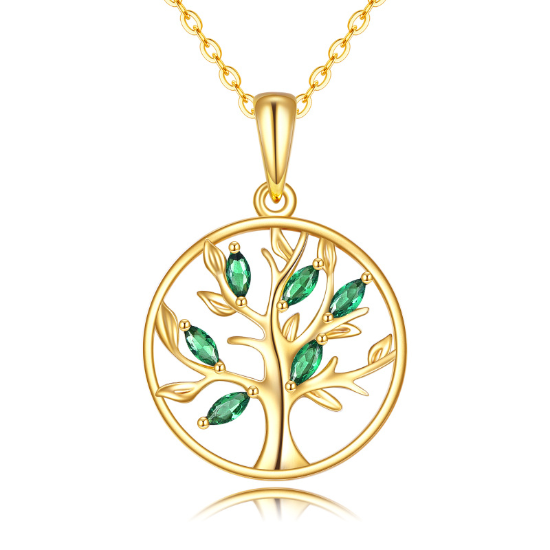 10K Gold Oval Shaped Cubic Zirconia Tree Of Life Pendant Necklace-15