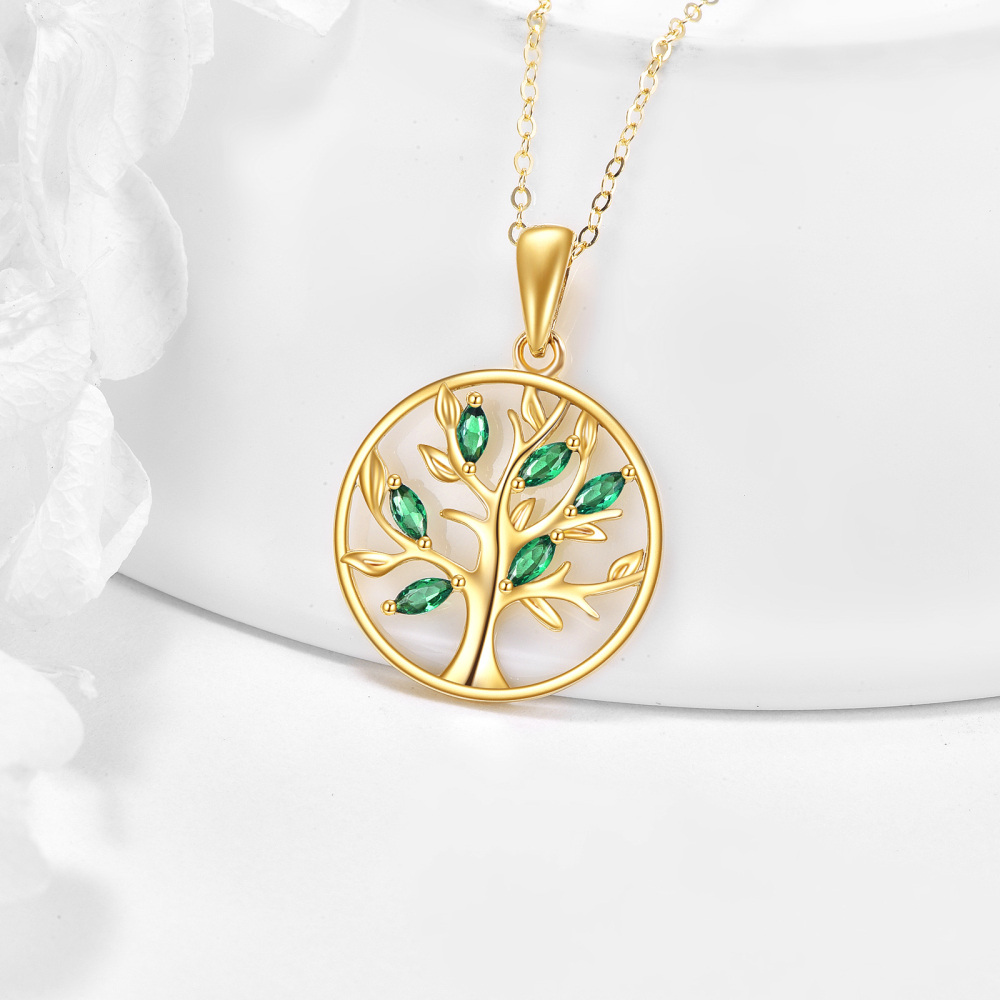 10K Gold Oval Shaped Cubic Zirconia Tree Of Life Pendant Necklace-3