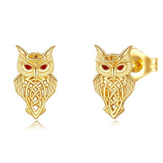 10K Gold Cubic Zirconia Owl & Celtic Knot Stud Earrings-21