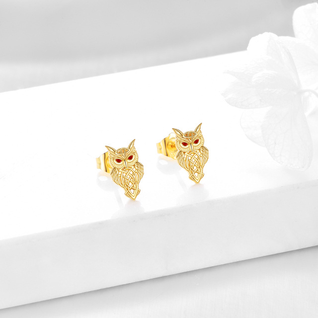 Boucles d'oreilles en or 14K à zircon cubique chouette et nœud celtique-3