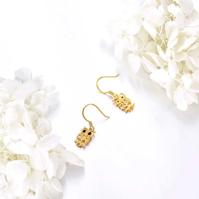 Kolczyki z sową z białego złota 10K z cyrkonią sześcienną-4