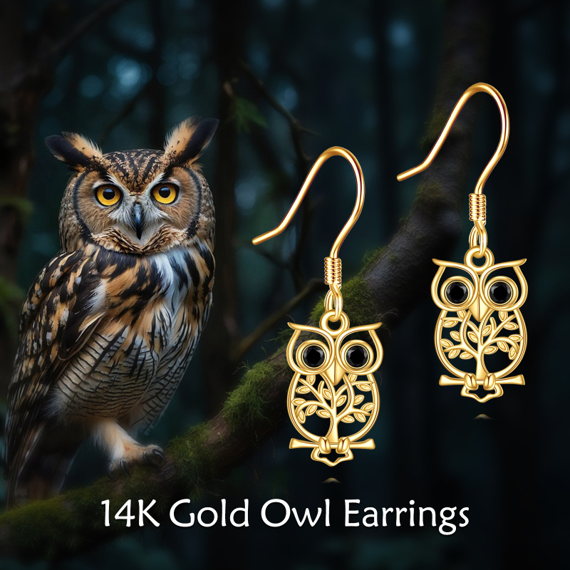 Kolczyki z sową z białego złota 10K z cyrkonią sześcienną-6