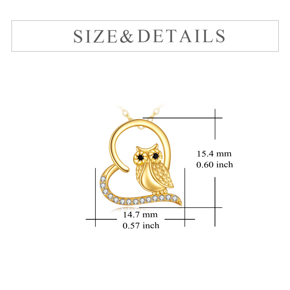 10K Gold Cubic Zirconia Owl & Heart Pendant Necklace-6