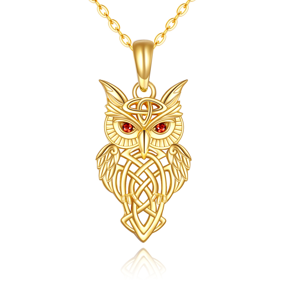 14K Gold Cubic Zirconia Owl Irish Celtic Knot Pendant Necklace-1