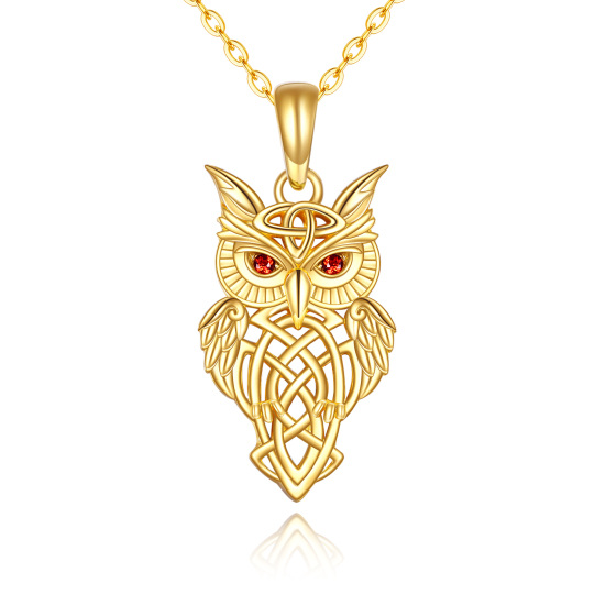 Collier pendentif nœud celtique irlandais hibou en or 14K à zircon cubique