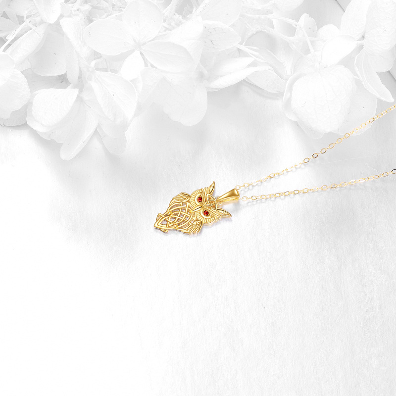 10K Gold Cubic Zirconia Owl Irish Celtic Knot Pendant Necklace-4