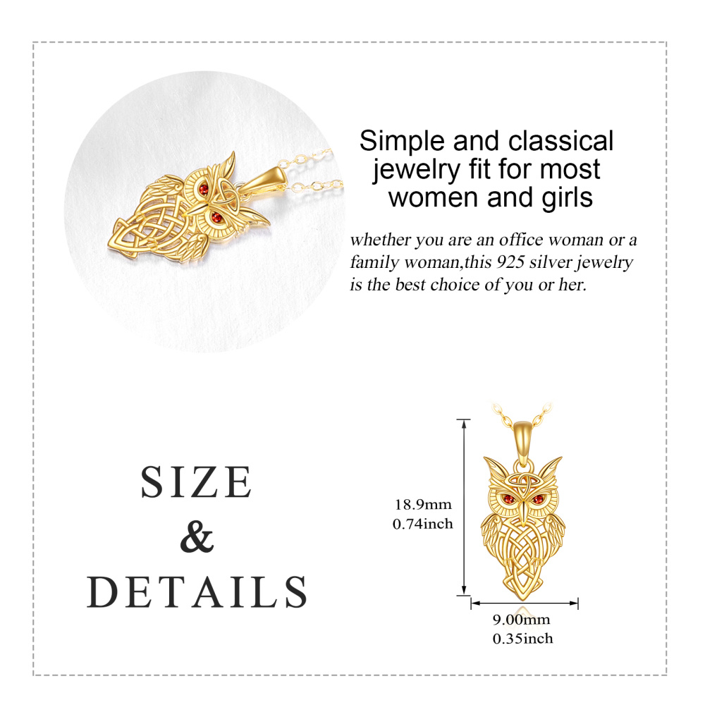 10K Gold Cubic Zirconia Owl Irish Celtic Knot Pendant Necklace-6