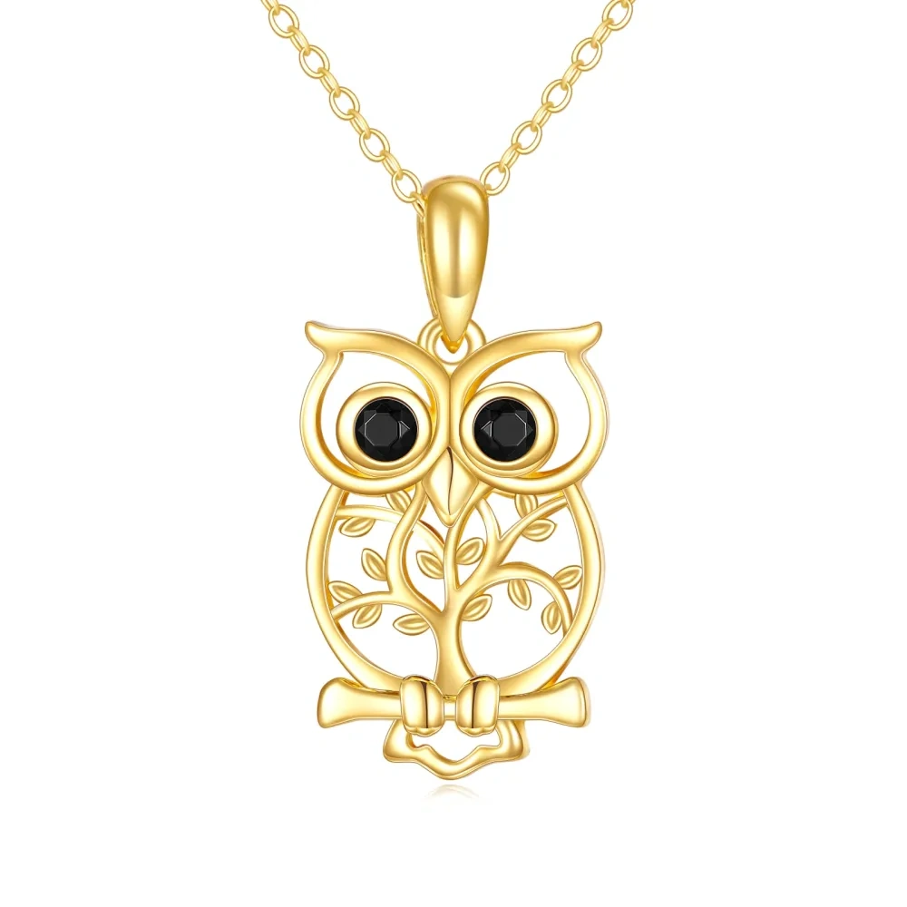 10K Gold Owl Pendant Necklace-1