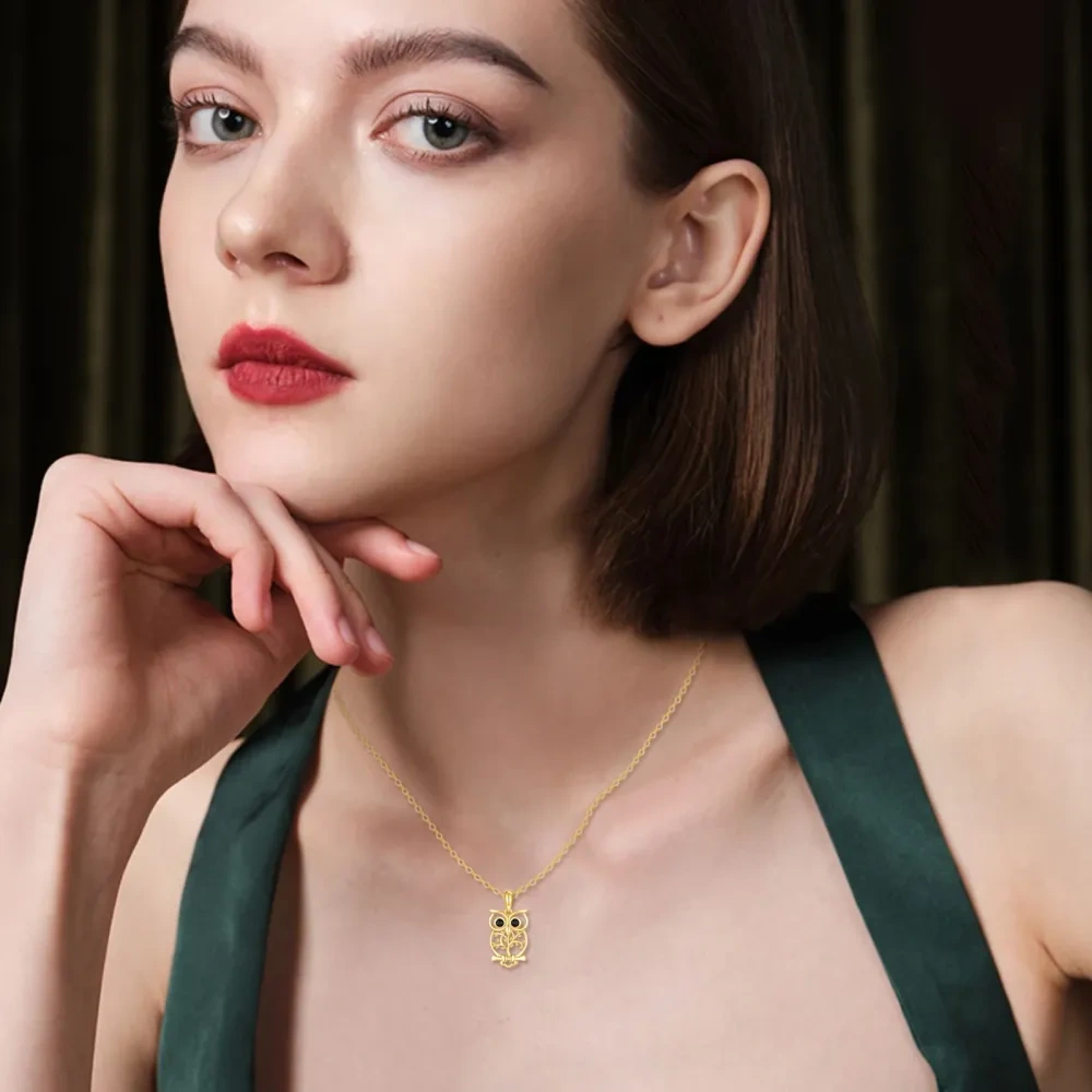 10K Gold Owl Pendant Necklace-2