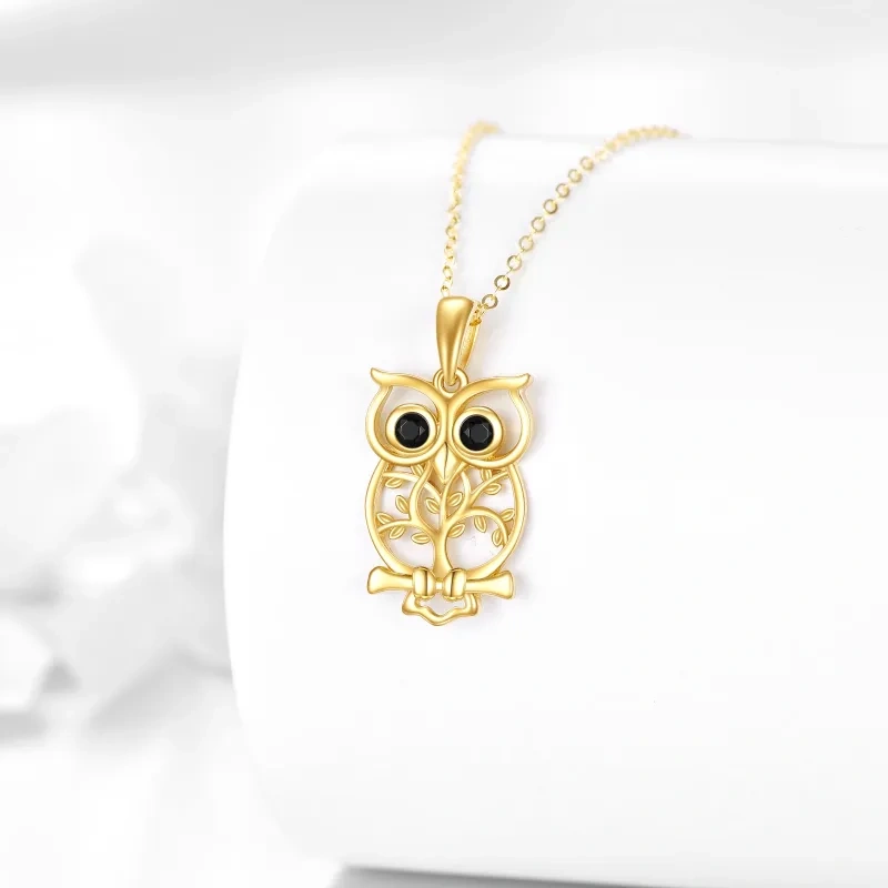 10K Gold Owl Pendant Necklace-3