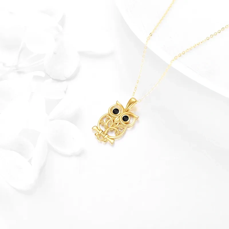 10K Gold Owl Pendant Necklace-4