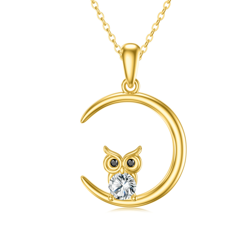 10K Gold Cubic Zirconia Owl Pendant Necklace-1