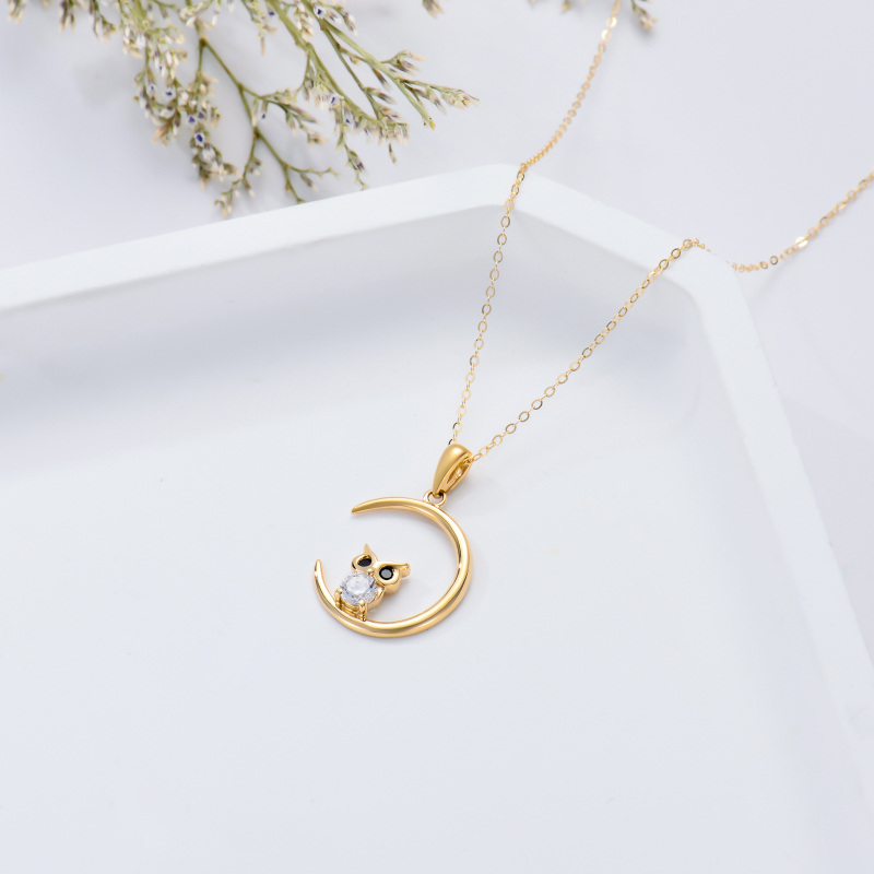 14K Gold Cubic Zirconia Owl Pendant Necklace-4