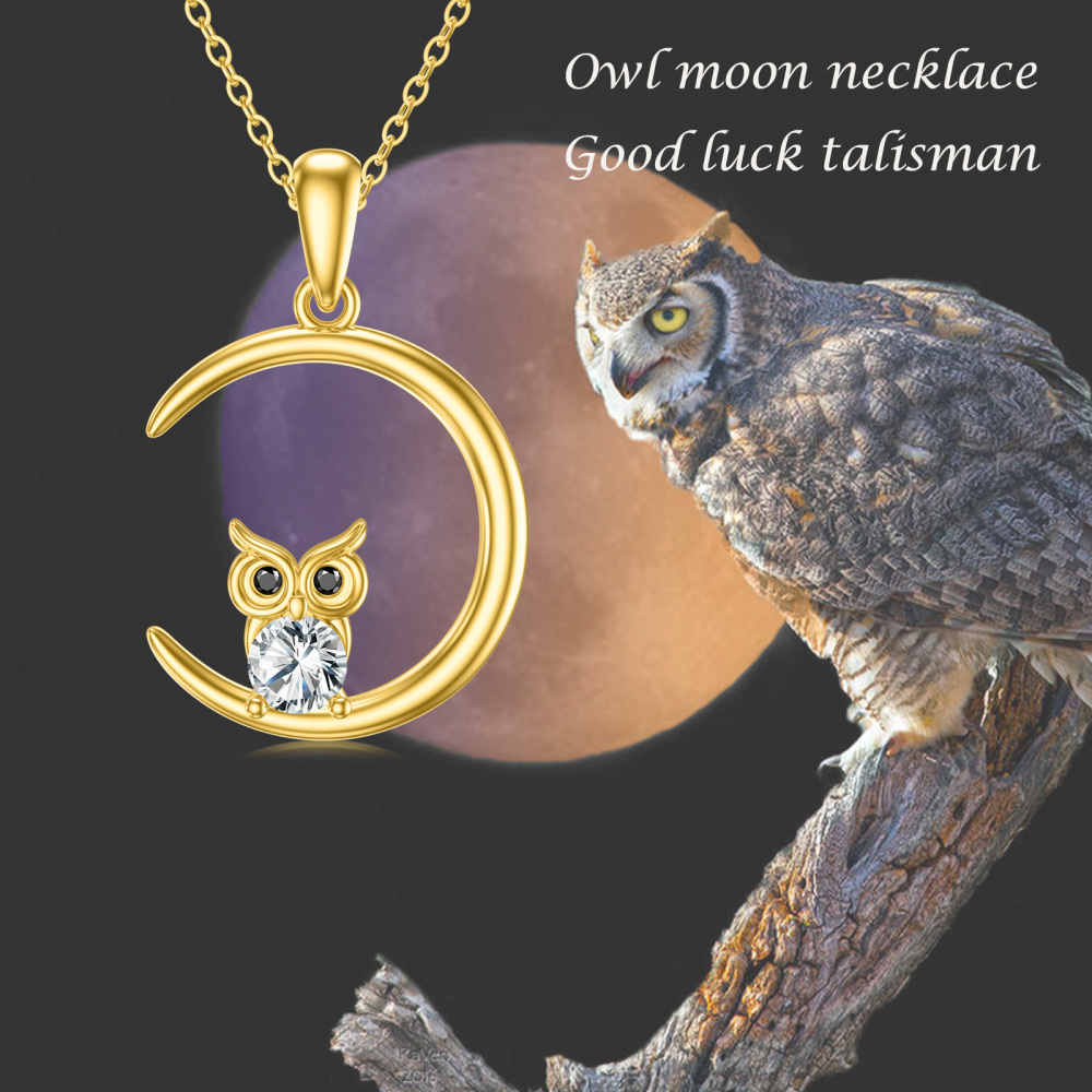 10K Gold Cubic Zirconia Owl Pendant Necklace-5