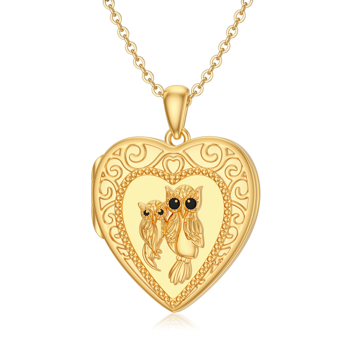 14K Gold Owl Personalized Photo Locket Necklace For Women Best Friend-1