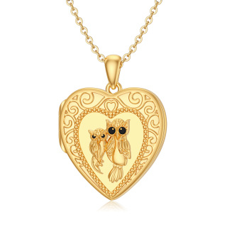 14K Gold Owl Personalized Photo Locket Necklace For Women Best Friend-3