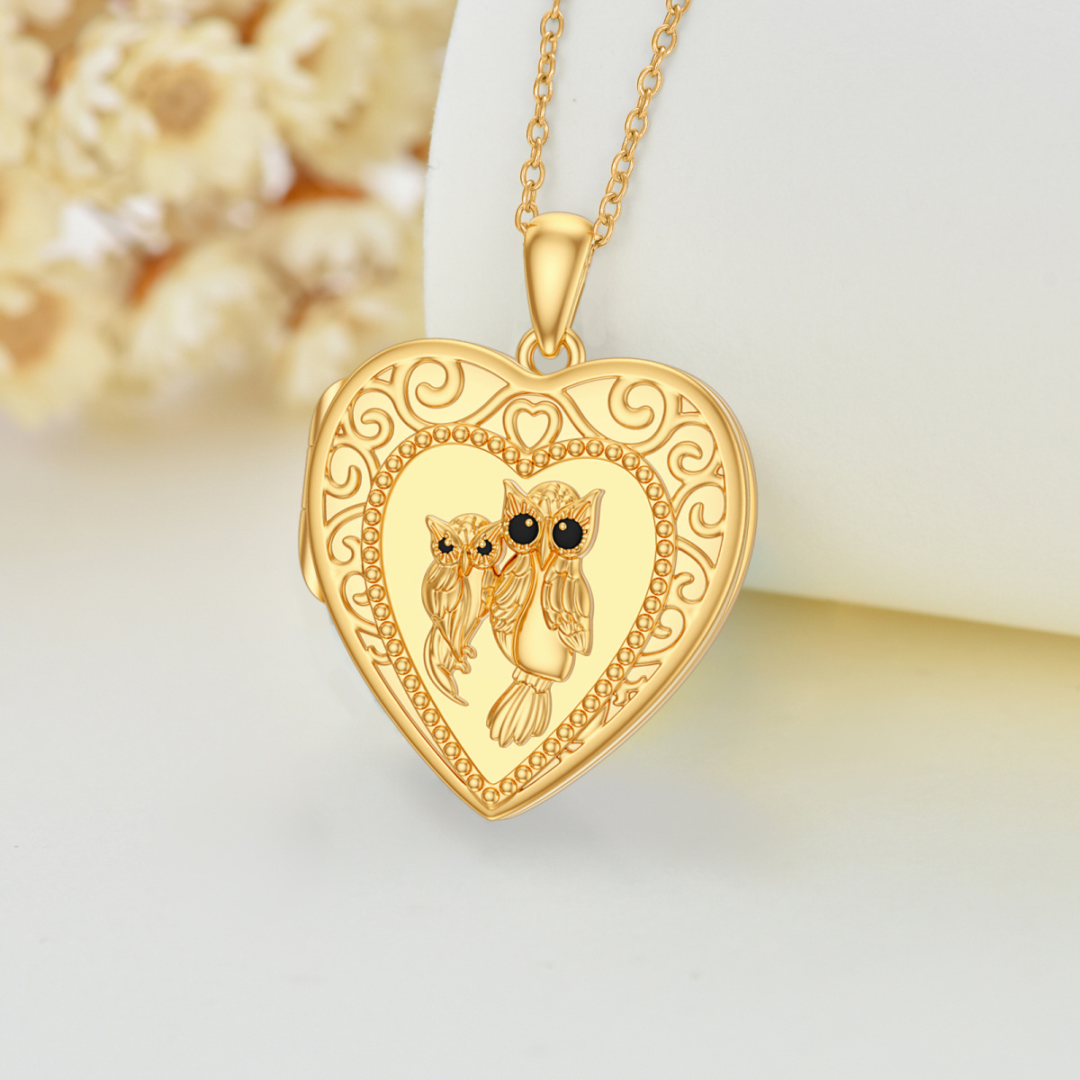 14K Gold Owl Personalized Photo Locket Necklace For Women Best Friend-3