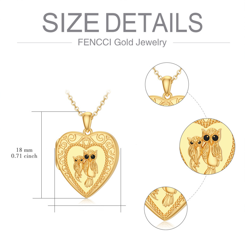 Colar com pendente de coruja em ouro branco 10K e foto personalizada-5