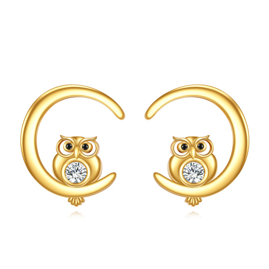 10K Gold Cubic Zirconia Owl Stud Earrings