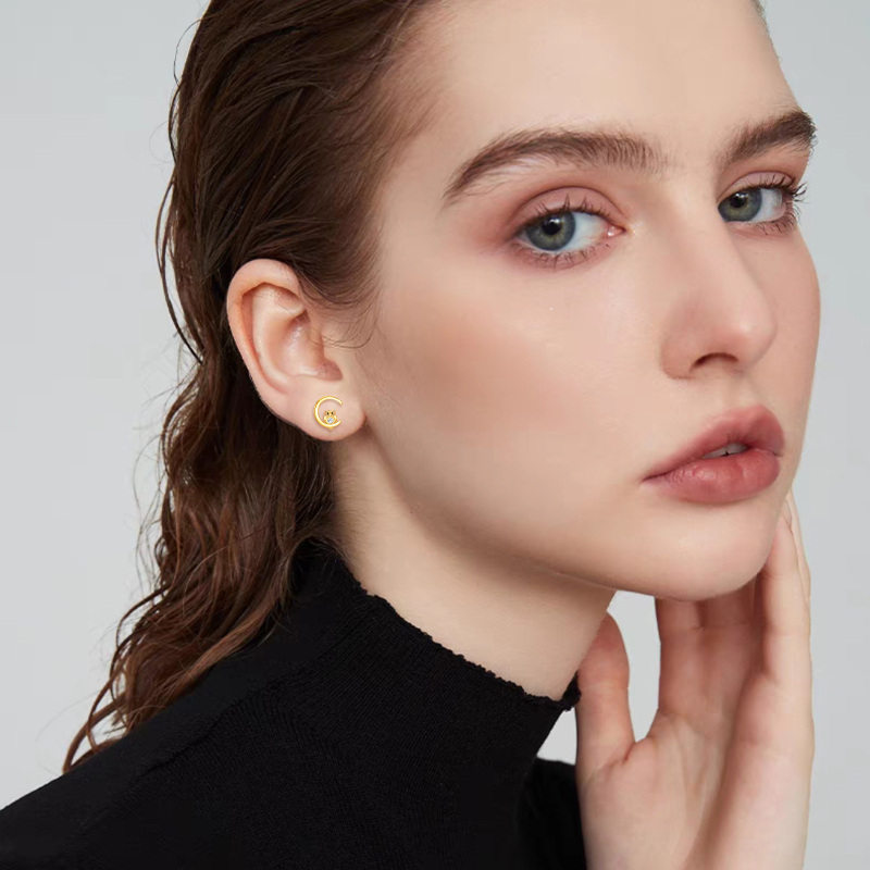 10K White Gold Cubic Zirconia Owl Stud Earrings-2