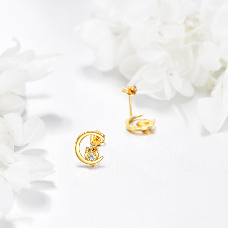 10K White Gold Cubic Zirconia Owl Stud Earrings-3