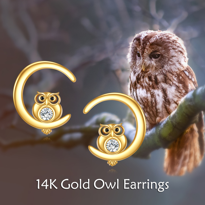 10K White Gold Cubic Zirconia Owl Stud Earrings-6