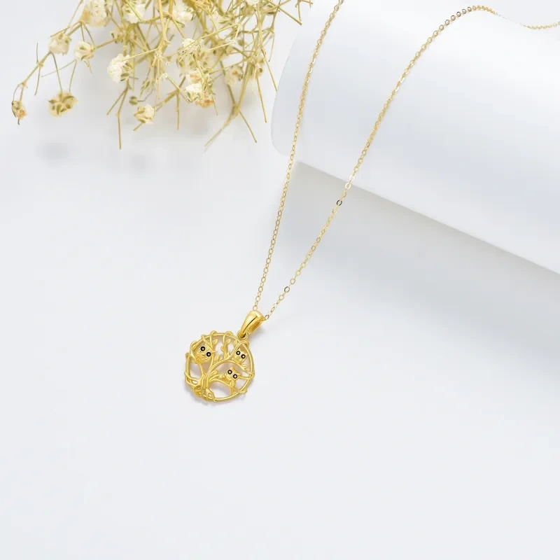 10K White Gold Owl & Tree Of Life Pendant Necklace-3