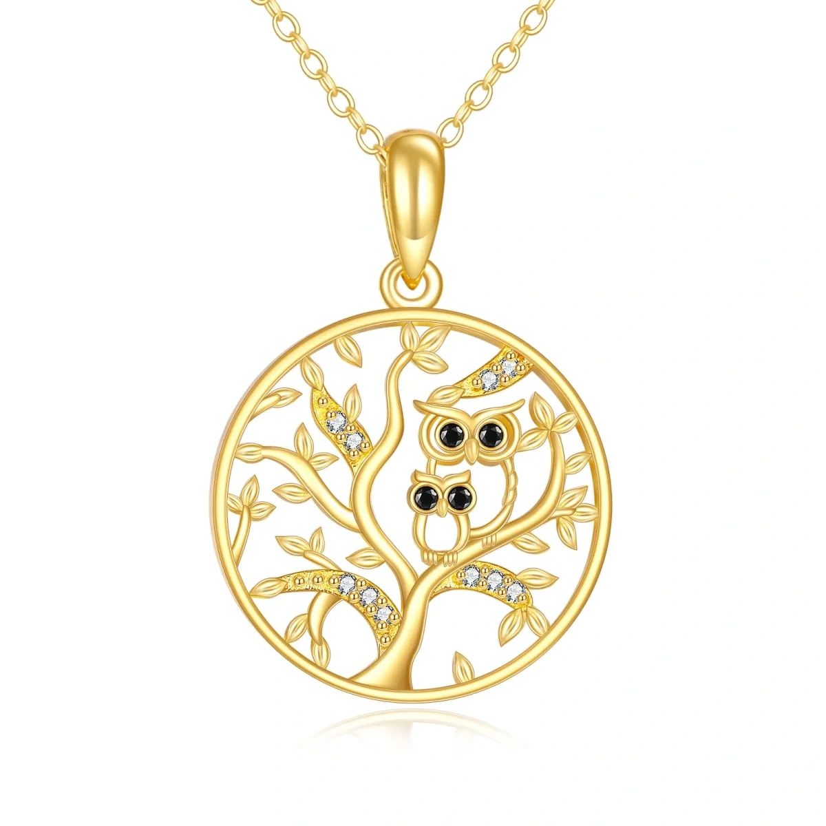 Collier pendentif hibou et arbre de vie en or 14K-1