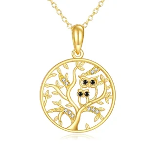 14K Gold Owl & Tree Of Life Pendant Necklace-5