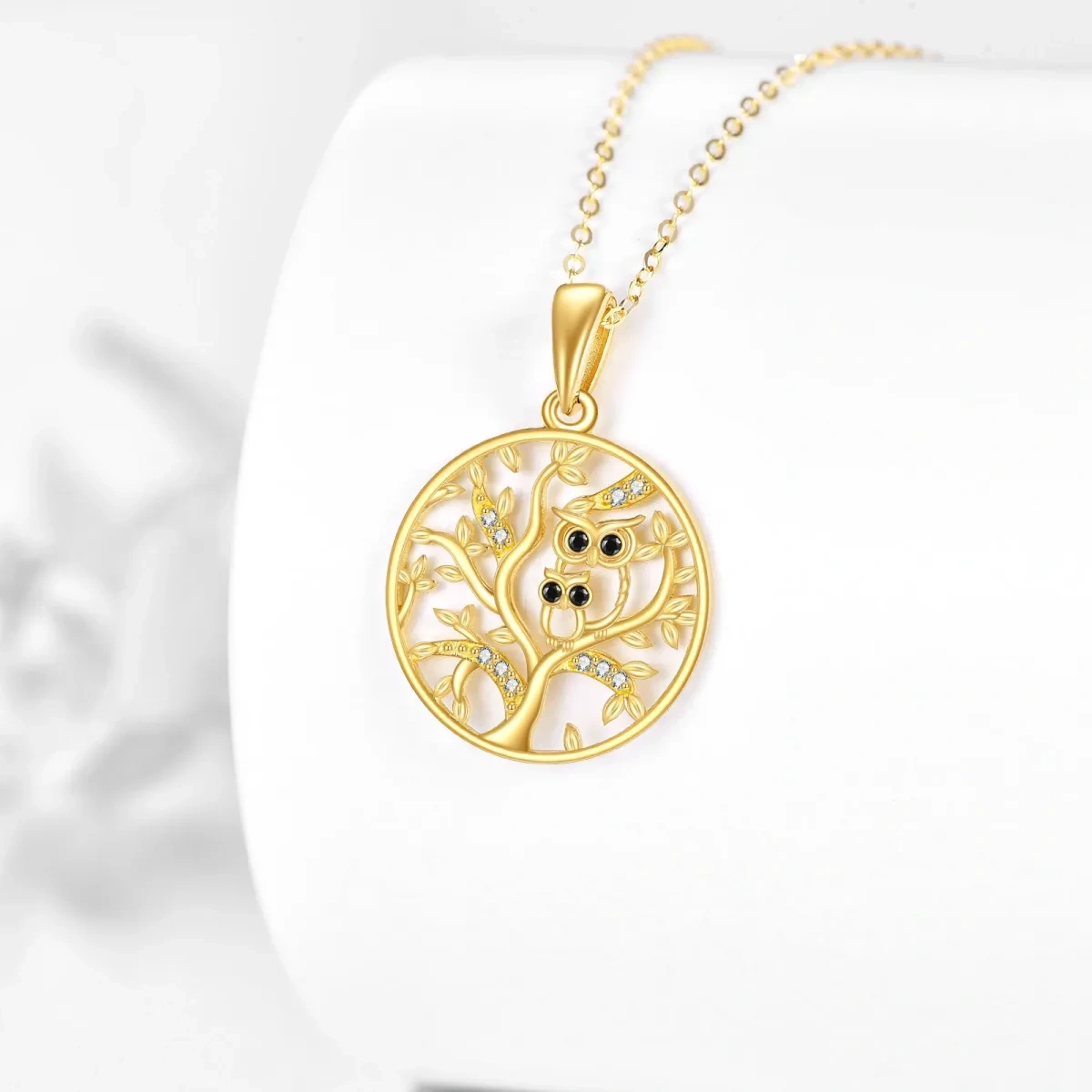 Collier pendentif hibou et arbre de vie en or 14K-4