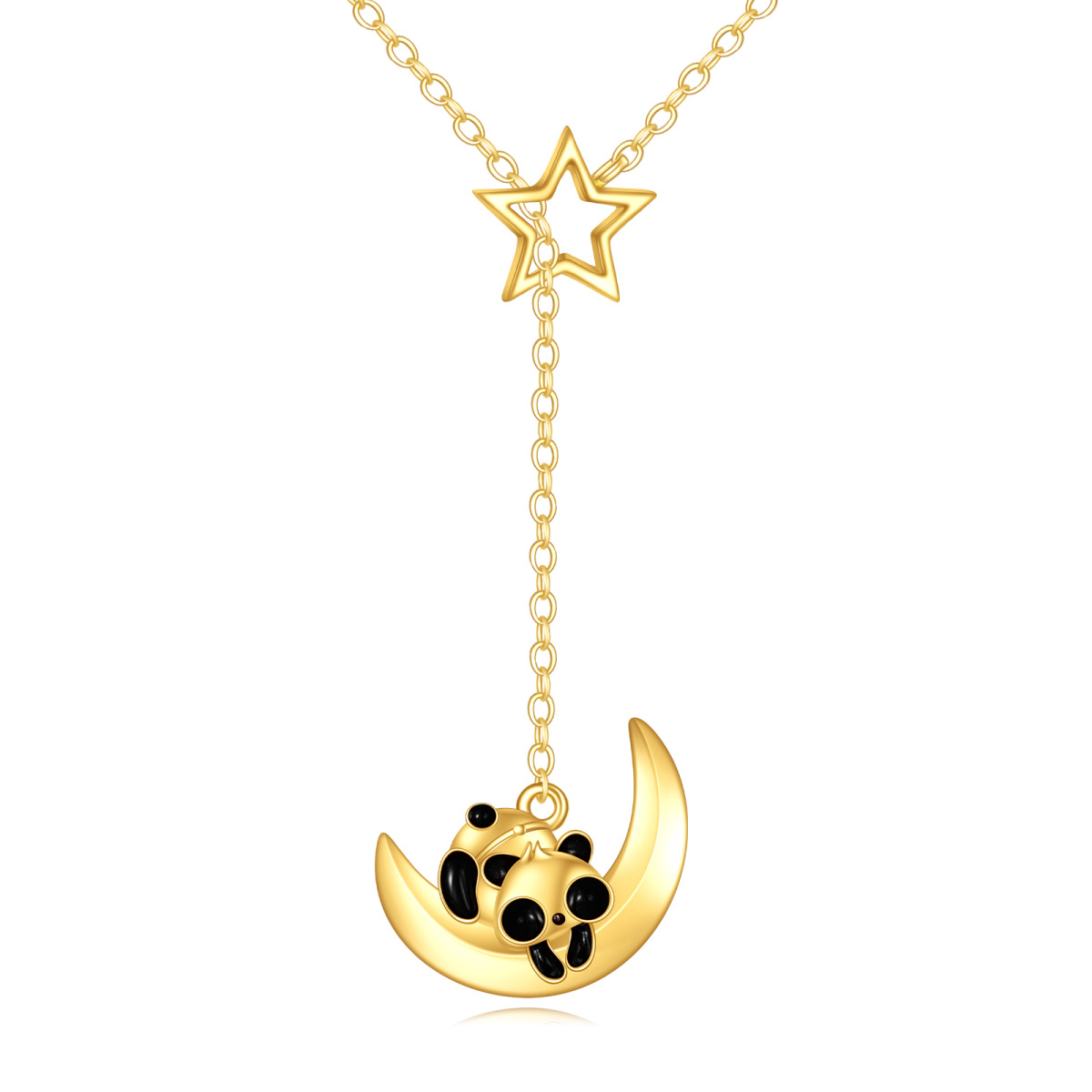 Collar en Y ajustable con panda de oro de 14 quilates-1