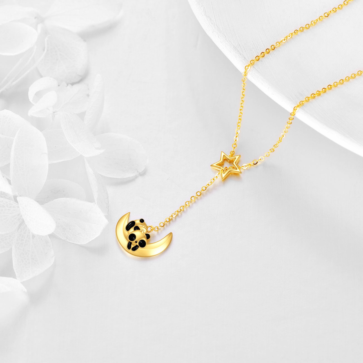 Verstellbare Y-Halskette mit Panda-Motiv aus 14 Karat Gold-4