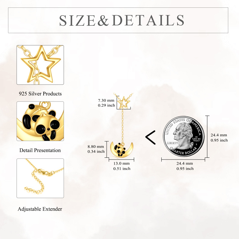 Regulowany naszyjnik z motywem pandy z 14-karatowego złota-5