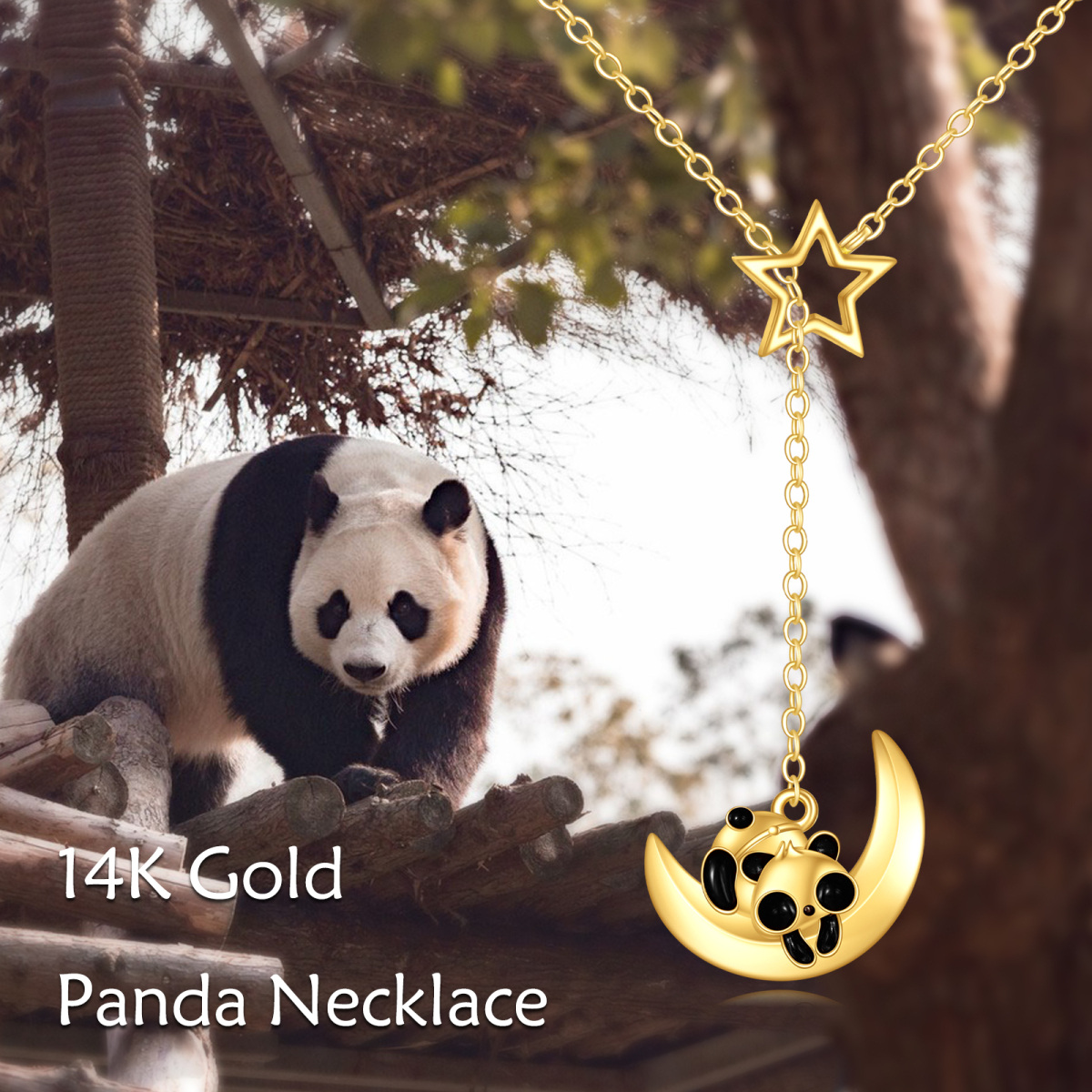 Collar en Y ajustable con panda de oro de 14 quilates-6