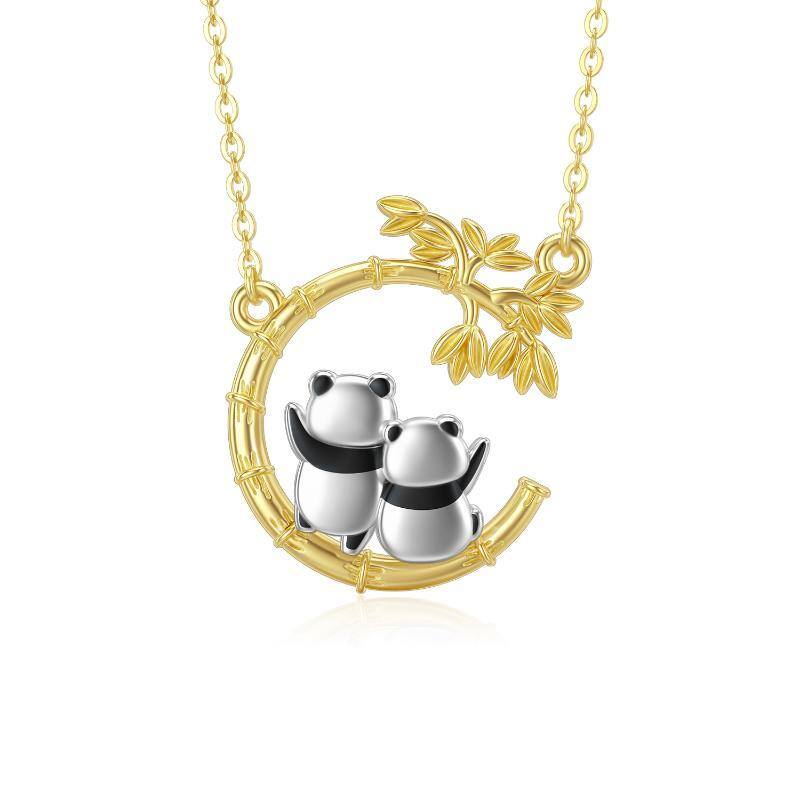 10K Gold Panda & Bamboo Pendant Necklace-1
