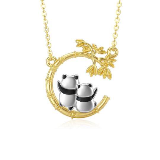 Collier à pendentifs en or 14K en forme de panda et de bambou