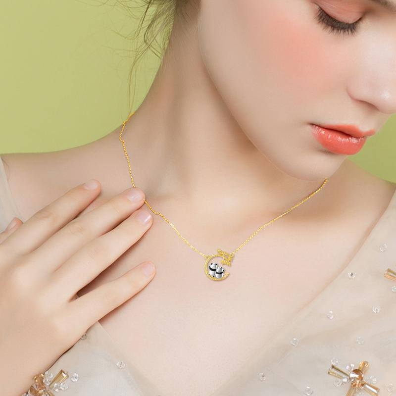 10K Gold Panda & Bamboo Pendant Necklace-2