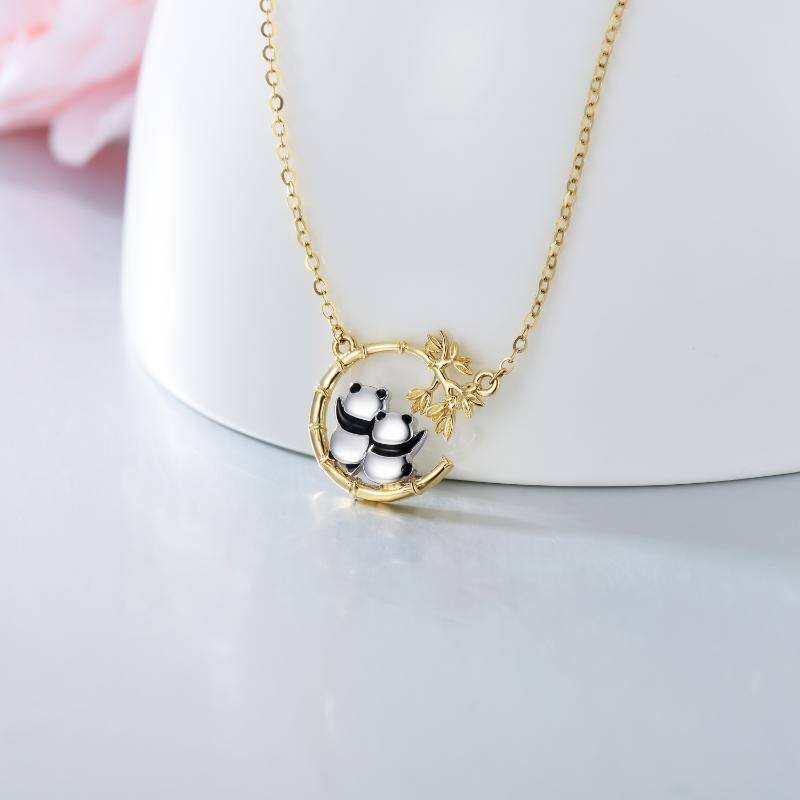 10K Gold Panda & Bamboo Pendant Necklace-3
