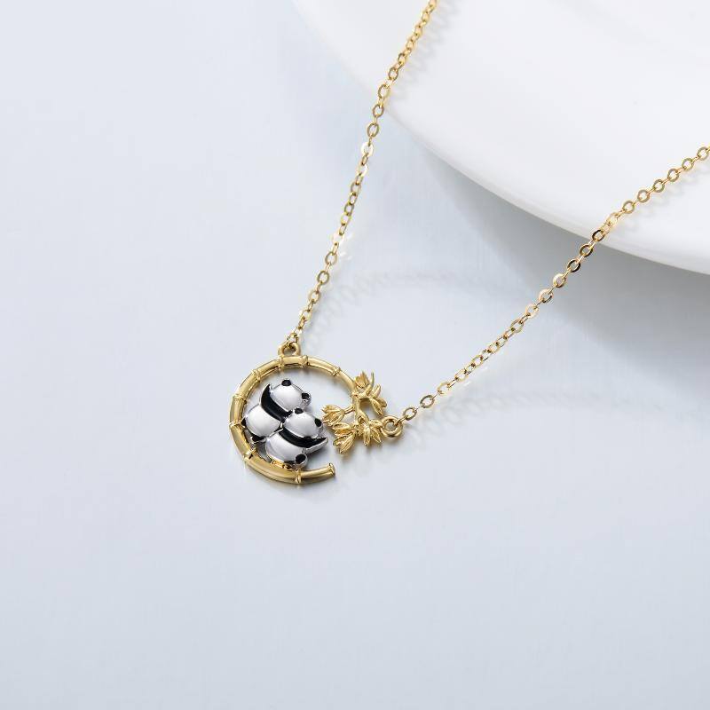 10K Gold Panda & Bamboo Pendant Necklace-4